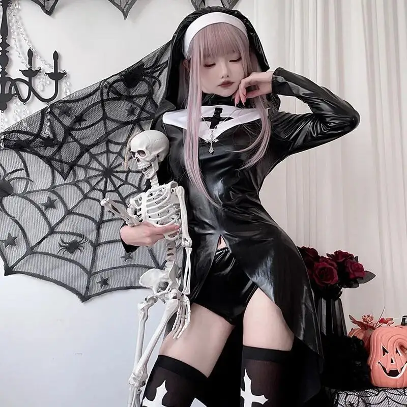 Nun Cosplay Costume Black PU L - огляд і ціна Anime Cosplay Nun