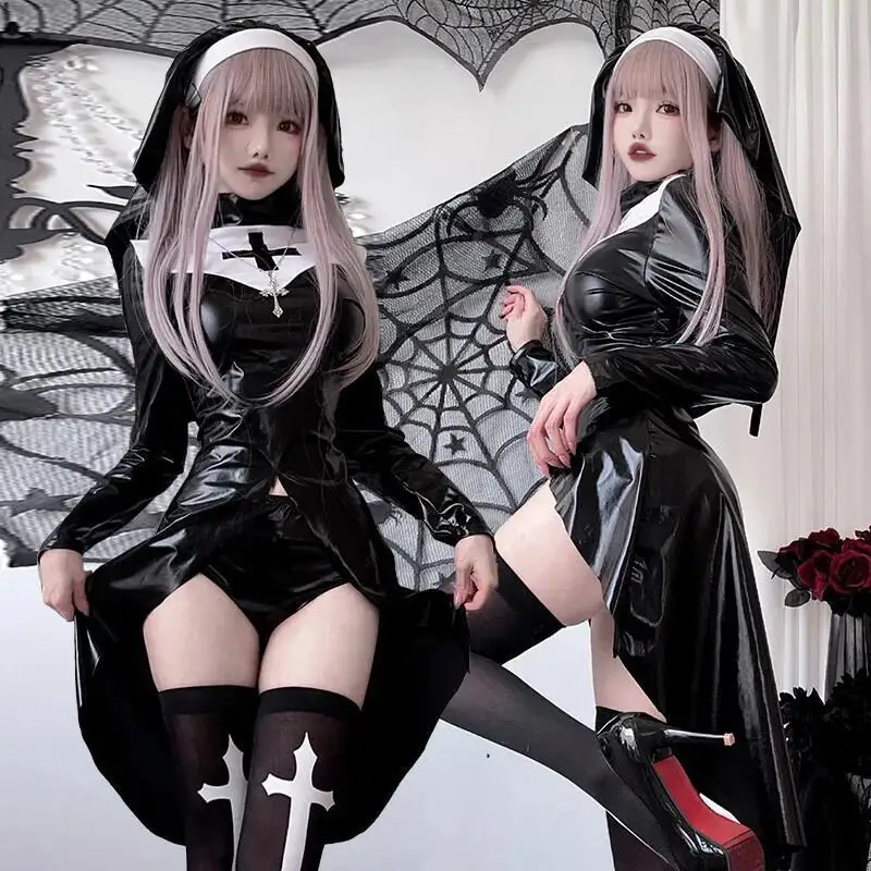 Nun Cosplay Costume Black PU L - огляд і ціна Anime Cosplay Nun